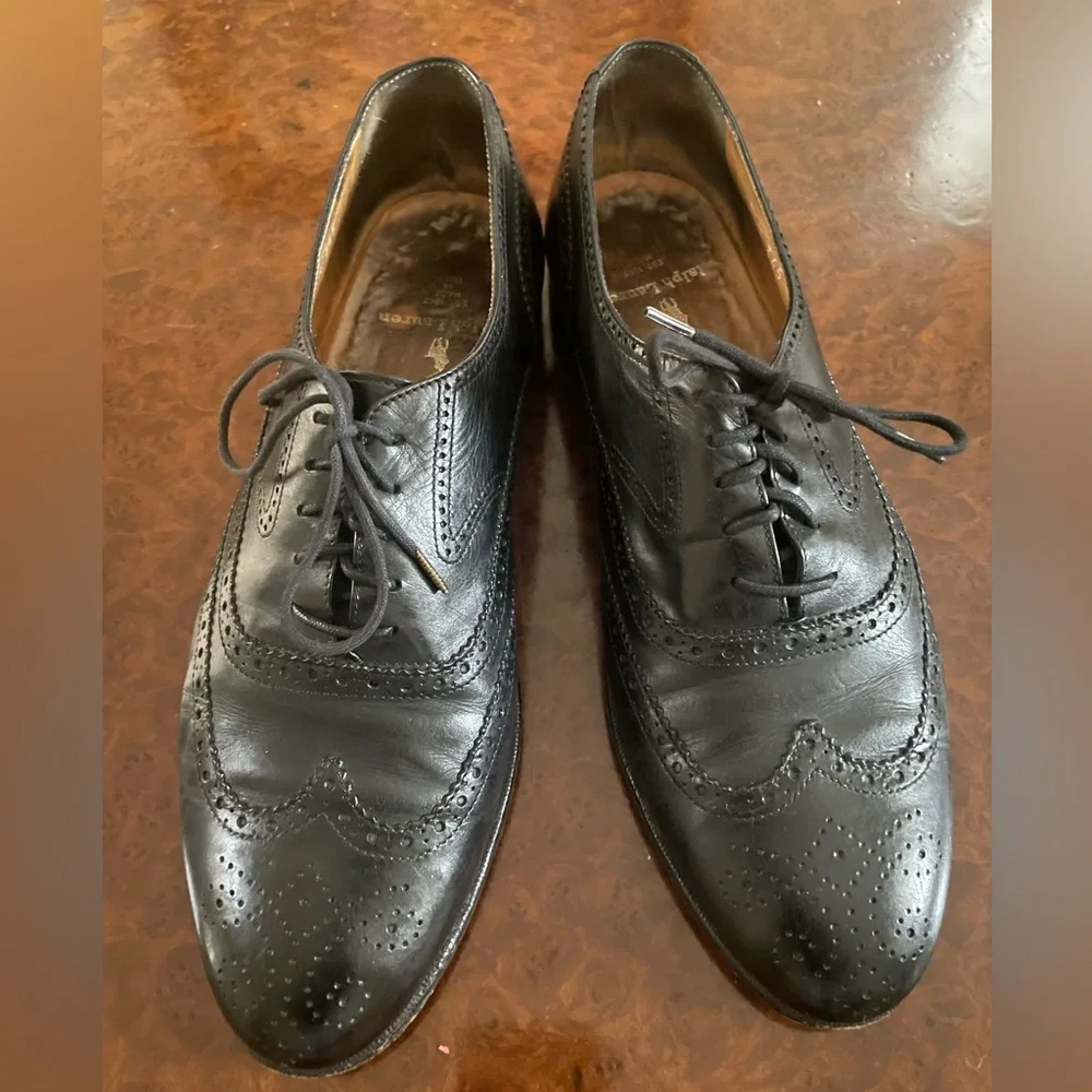 Polo‎ Ralph Lauren Made in Italy Vintage Black Brogue Wingtip Oxfords Size 9 D
